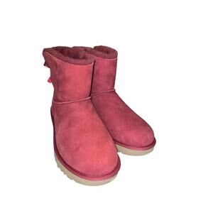 UGG SHORT BAILEY BOW II SUEDE BOOTS SIZE US 11 WOMEN raspberry pink NEW